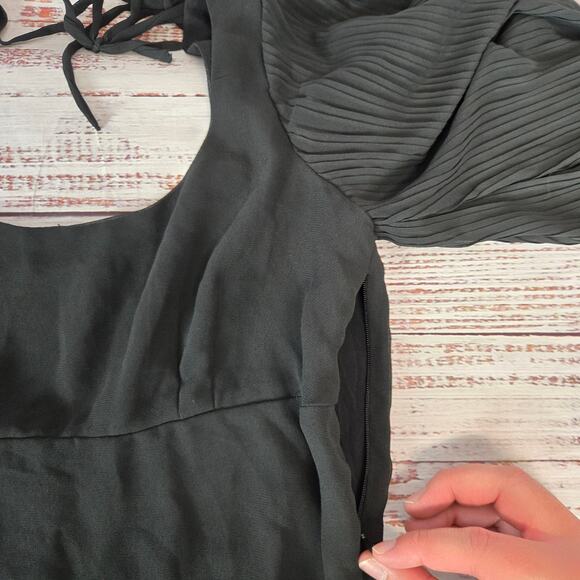 UO Y2K Whimsigoth Chiffon Black Babydoll Dress Sz 12 Flowy Pleated Puff Sleeves - Picture 11 of 16